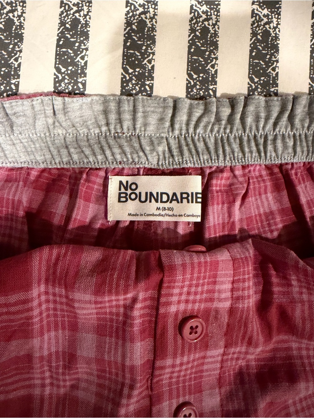 No Boundaries Pink Plaid Skirt with Gray Elastic Waist